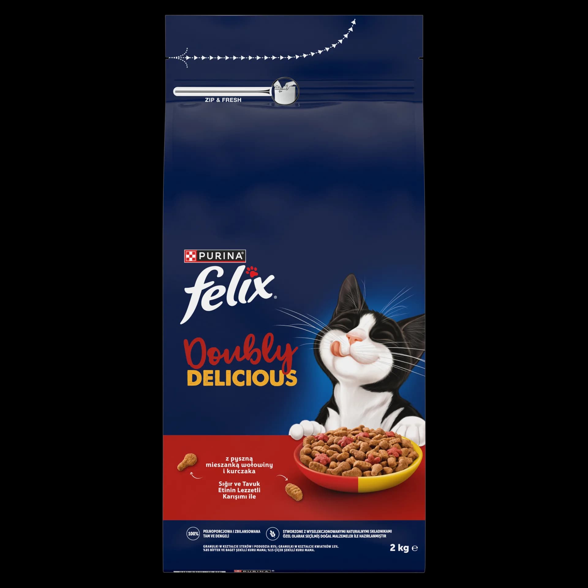Felix Doubly Delicious karma sucha z wołowiną i kurczakiem dla dorosłych kotów 2 kg