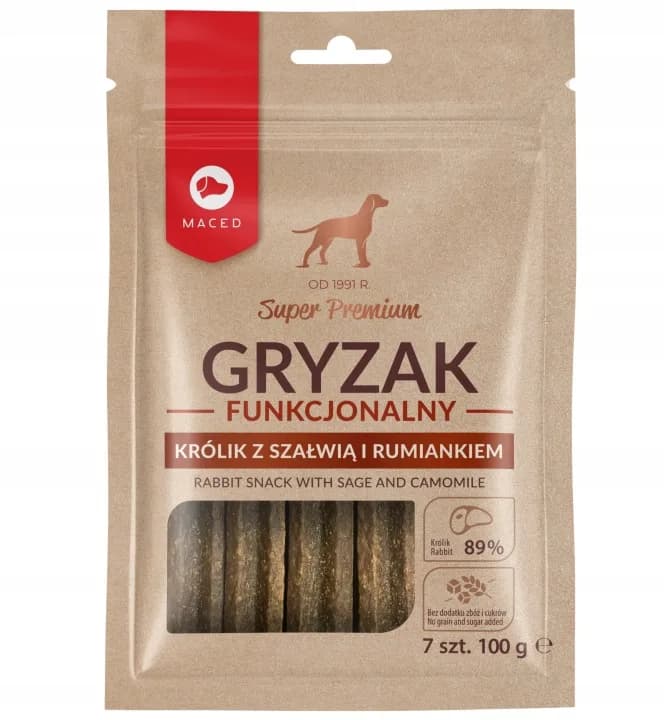 Gryzaki dla Psów Funkcjonalny z Szałwią i Rumiankiem MACED Smakołyki 100 g