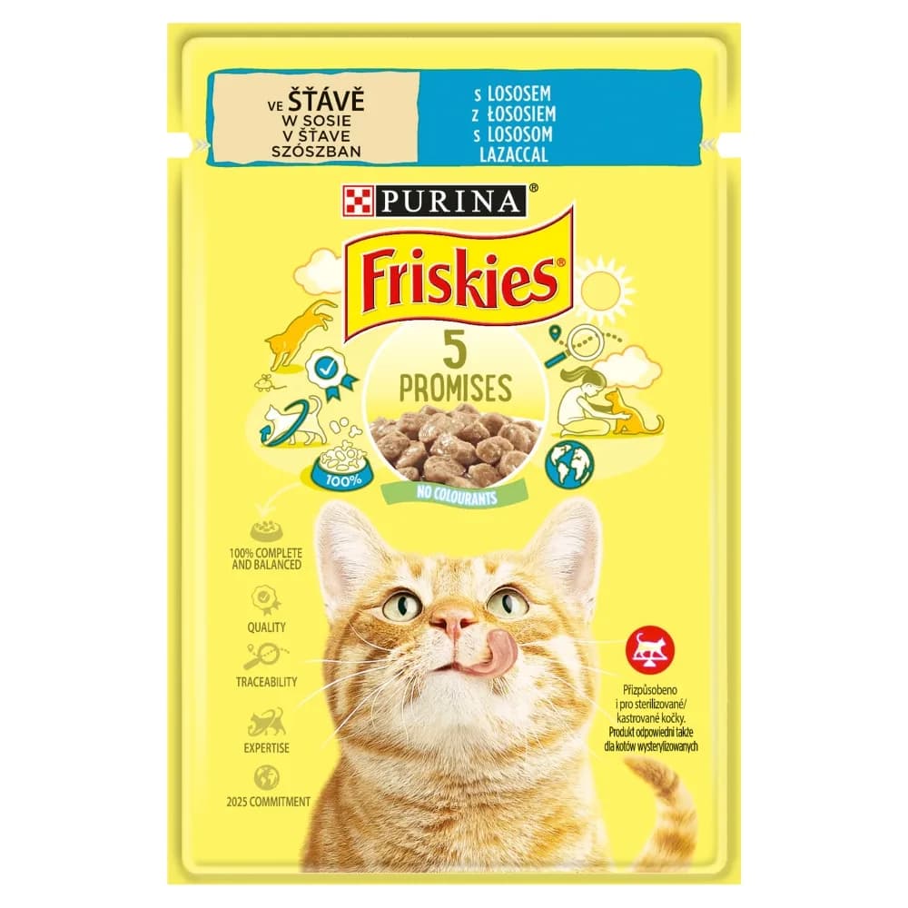 Friskies 5 Promises karma mokra z łososiem w sosie dla dorosłych kotów 85 g