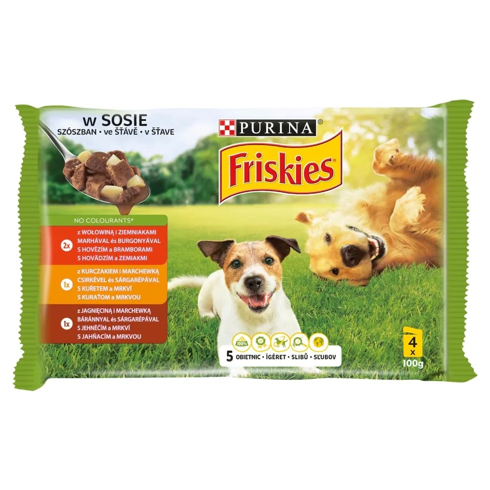 Friskies - karma mokra z wołowiną, kurczakiem i jagnięciną w sosie dla dorosłych psów 4x85 g