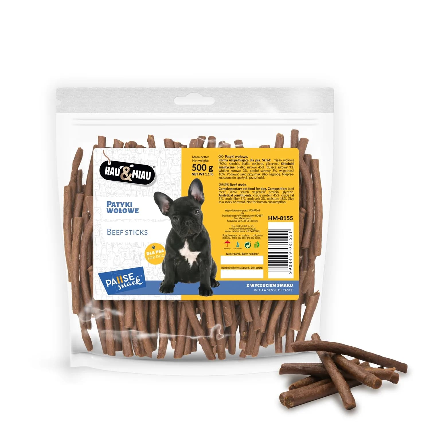 Hau&Miau Pausesnack przysmak dla psa patyki wołowe 500 g