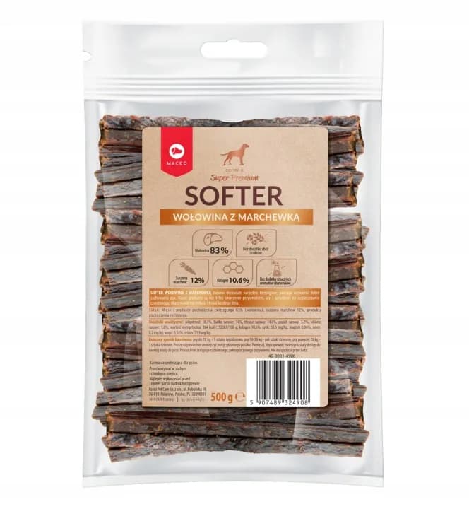 Gryzaki dla Psa Maced Przysmak Softer Wołowina i Marchew Mini XS 500 g