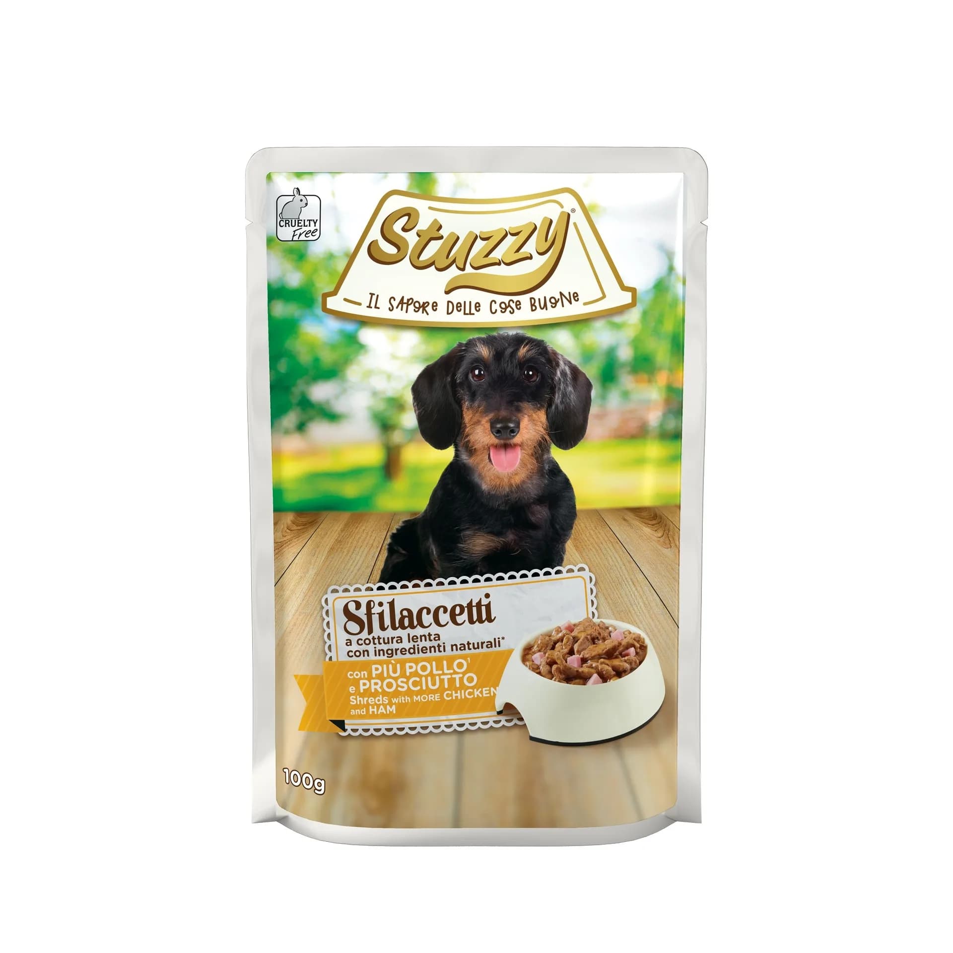 Stuzzy Sfilaccetti karma mokra dla psa kurczak i szynka 100 g