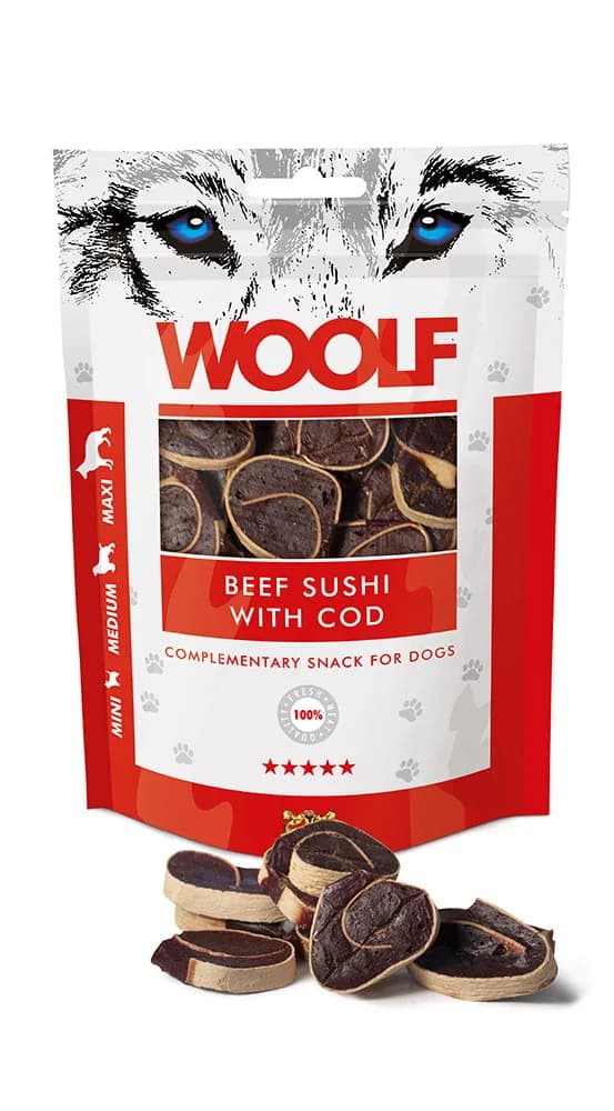 WOOLF BEEF SUSHI COD Przysmak Dla Psa Sushi Wołowina Dorsz 100 g