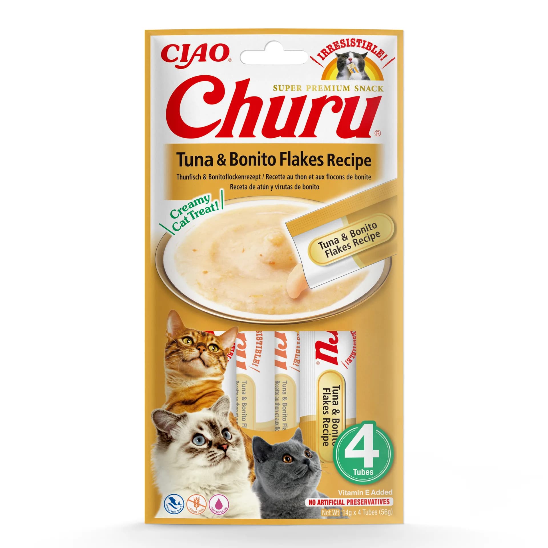 INABA CAT CHURU TUNA & BONITO FLAKES 4 × 14 g (56 g)