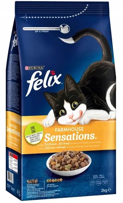 Felix Farmhouse Sensations karma sucha z kurczakiem i indykiem dla dorosłych kotów 2 kg