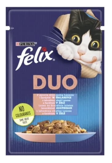 FELIX FANTASTIC DUO Saszetki dla kota Sardynka Łosoś 85 g
