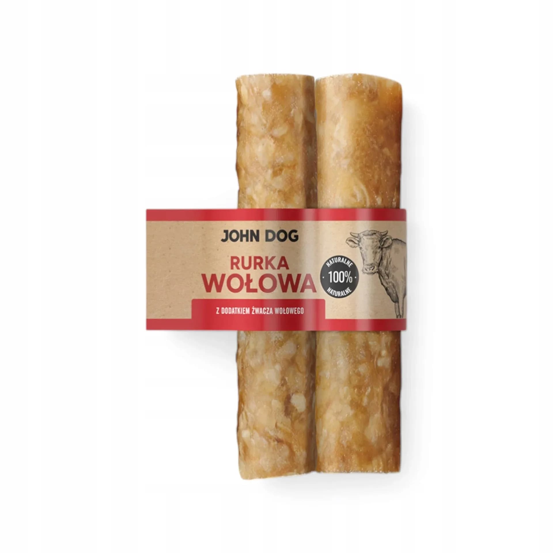 John Dog RURKA WOŁOWA Z ŻWACZEM Naturalny gryzak dla psa 15 cm 2 szt Twardy