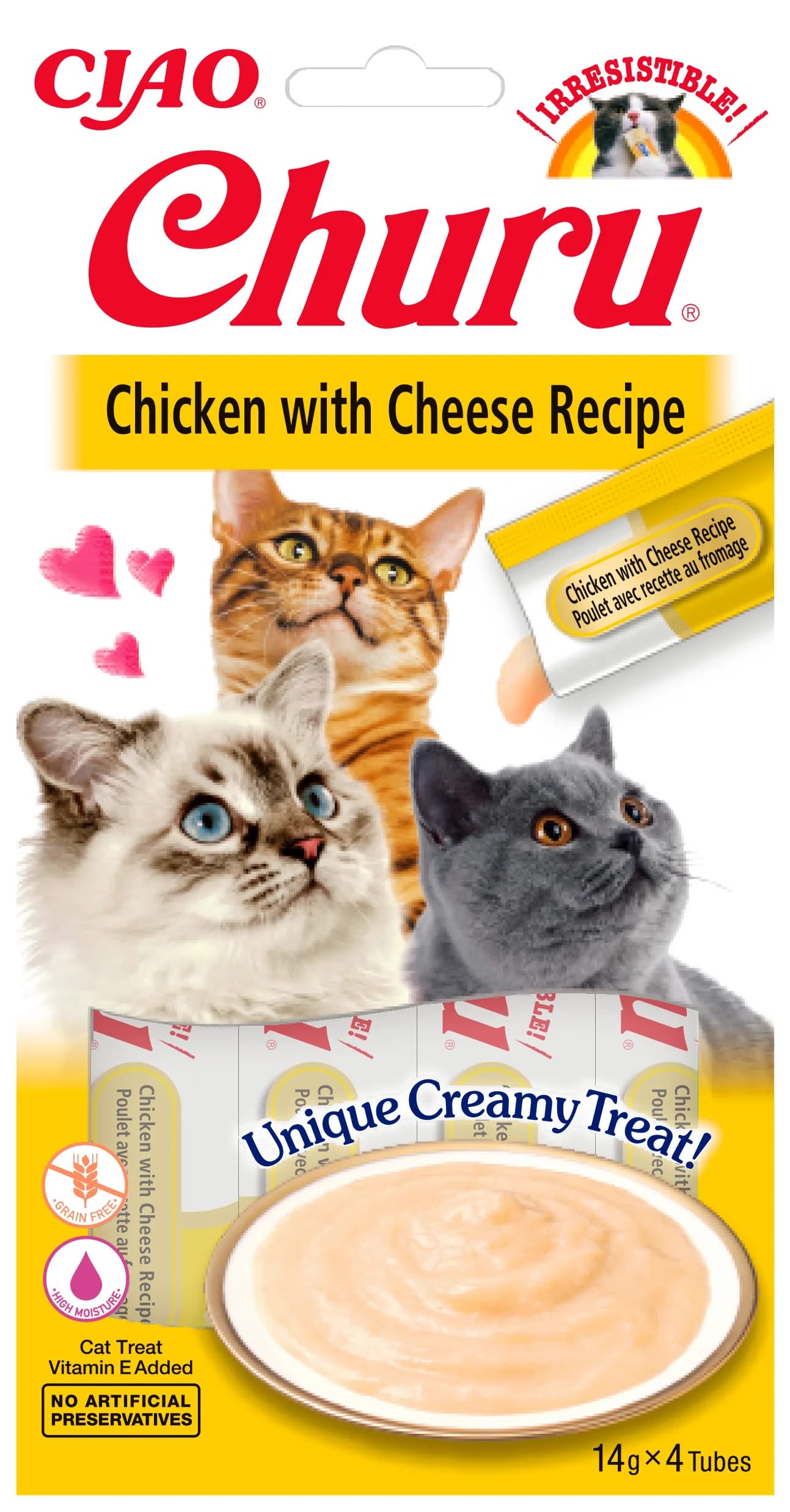 INABA CAT CHURU CHICKEN WITH CHEESE 4 × 14 g