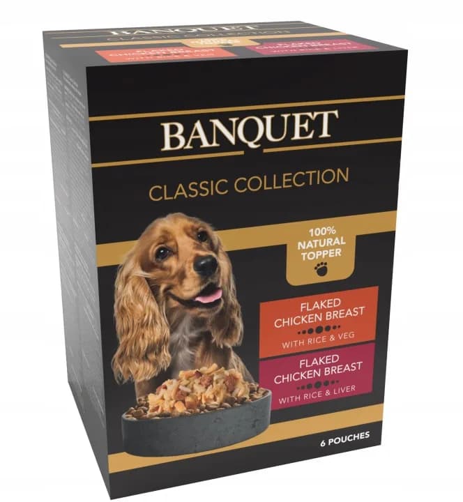 Banquet Box Classic Collection karma mokra z kurczakiem, ryżem, wątróbką i warzywami dla psów 6x100 g