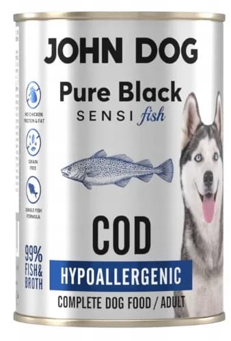 John Dog Pure Black Sensi Fish Dorsz karma mokra z dorszem dla dorosłych psów 400 g