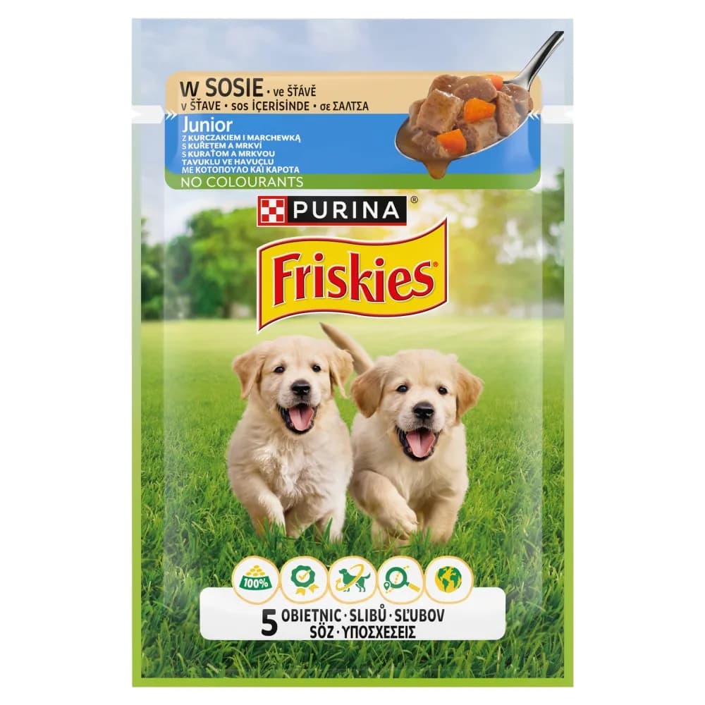 Friskies Junior - karma mokra z kurczakiem i marchewką w sosie dla szczeniąt 85 g