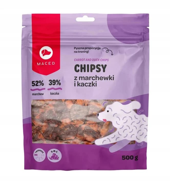 Gryzak dla Psa Smakołyki Maced Bezzbożowy Chipsy z Marchewki i Kaczki 500 g