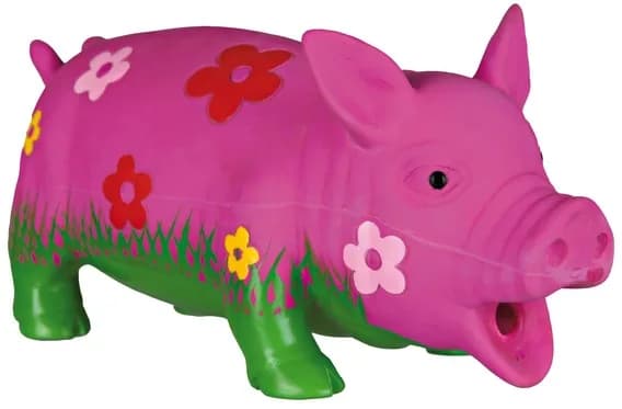Piszczący lateksowy prosiak w kwiaty - gryzak dla psa - 20 cm