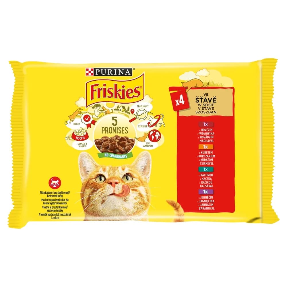 Purina FRISKIES Multipack z mięsem w sosie dla kota (4 × 85 g)