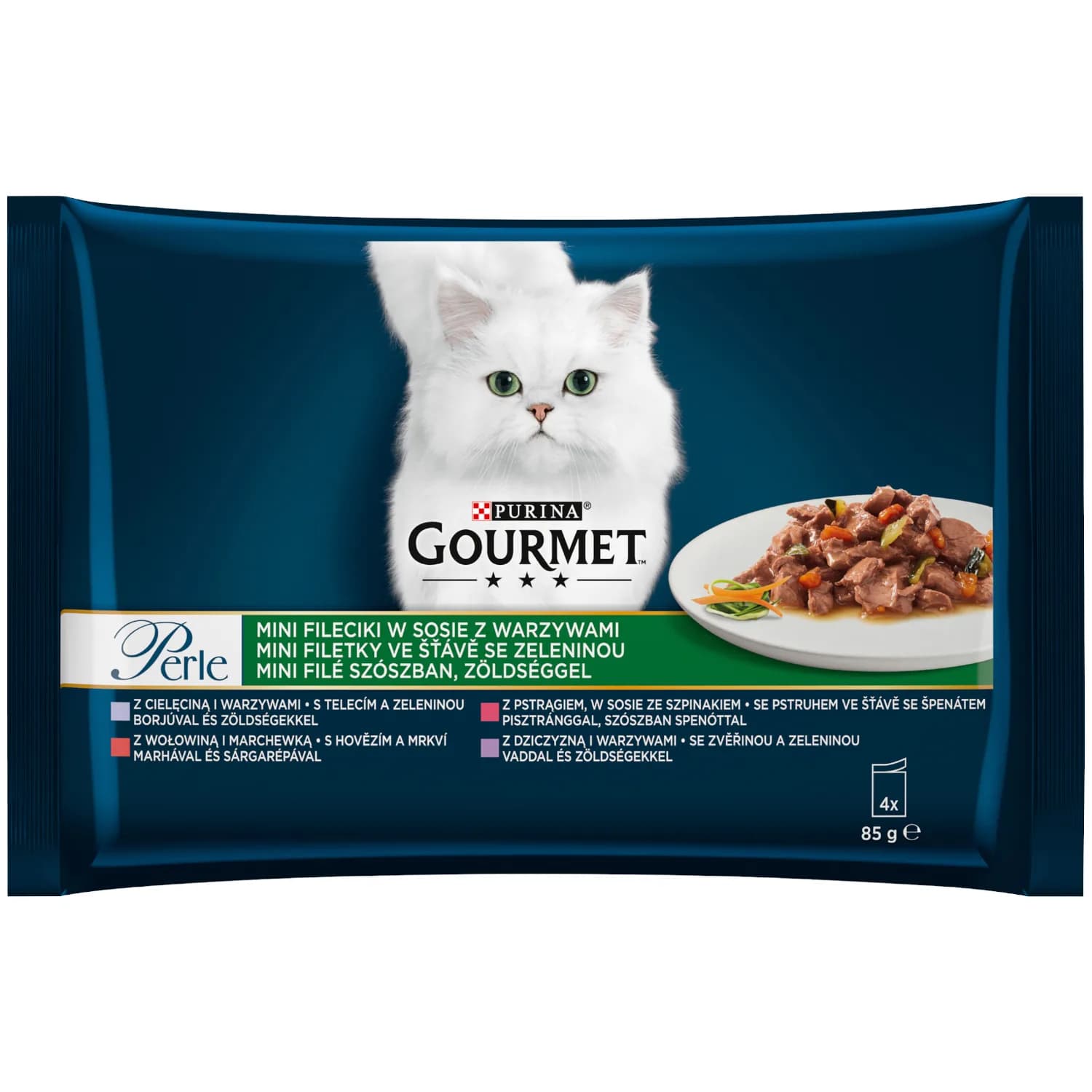 Gourmet Perle Karma dla kotów kolekcja mini filecików w sosie z warzywami 340 g 4 × 85 g 4 × 85 g