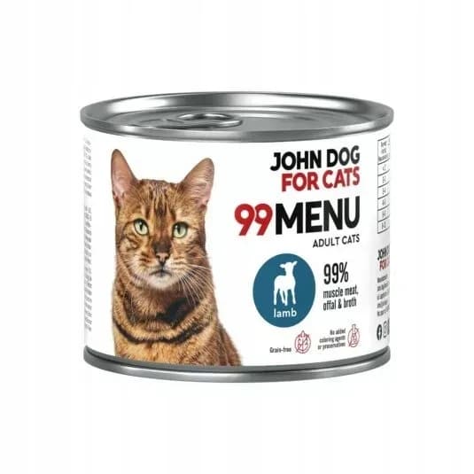 John Dog for Cats 99 MENU karma mokra z kurczakiem i jagnięciną dla dorosłych kotów 200 g