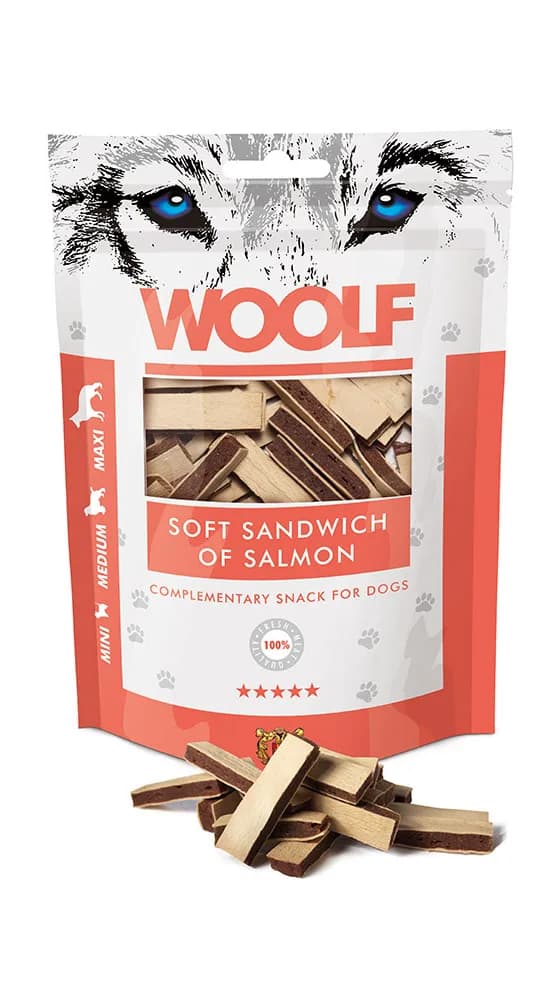 WOOLF SOFT SANDWICH SALMON Przysmak dla Psa Miękka kanapka z Łososiem 100 g