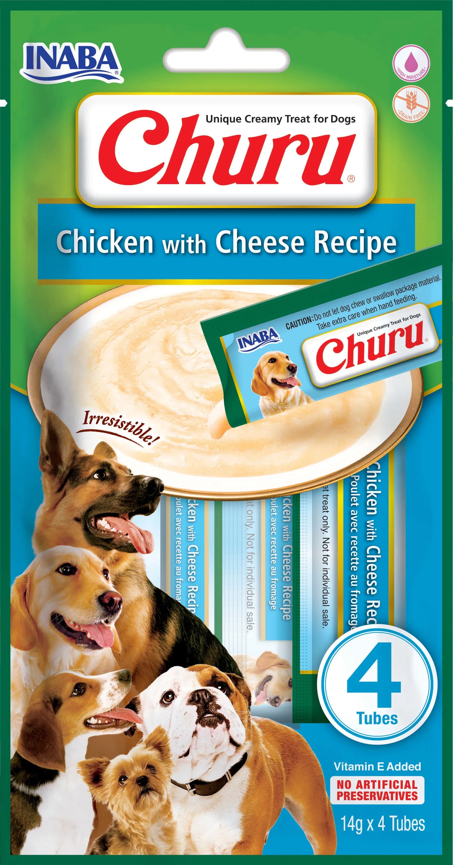 INABA DOG CHURU 4P CHICKEN WITH CHEESE karma przysmak dla psu kurczak z serem4 × 14 g