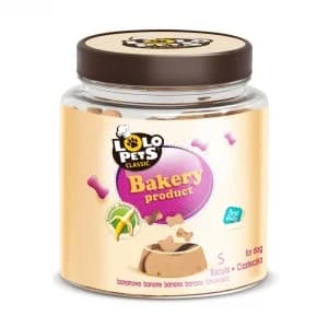 Lolo Pets CIASTKA DLA PSA KOŚCI BANANOWE W SŁOIKACH 210 g - różne rozmiary M