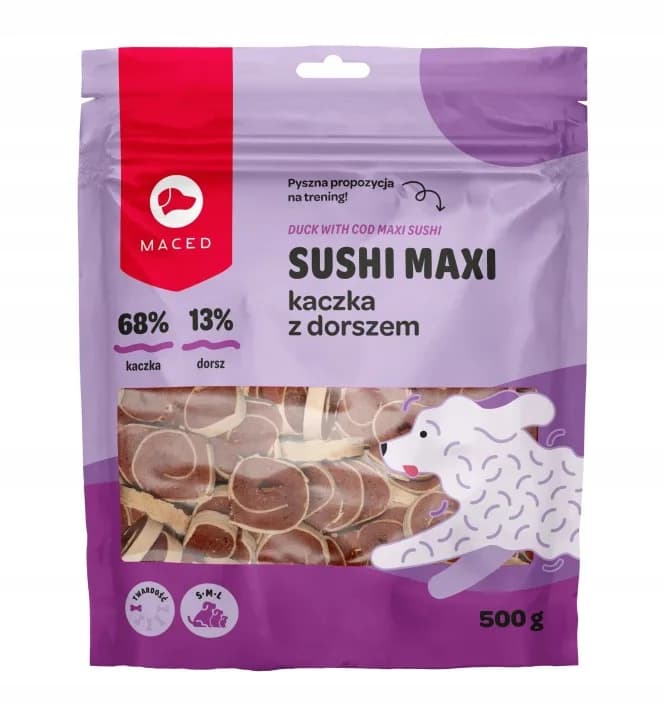 Przysmaki dla Psów Sushi Maxi Kaczka z Dorszem Smakołyki Smaczki MACED 500 g