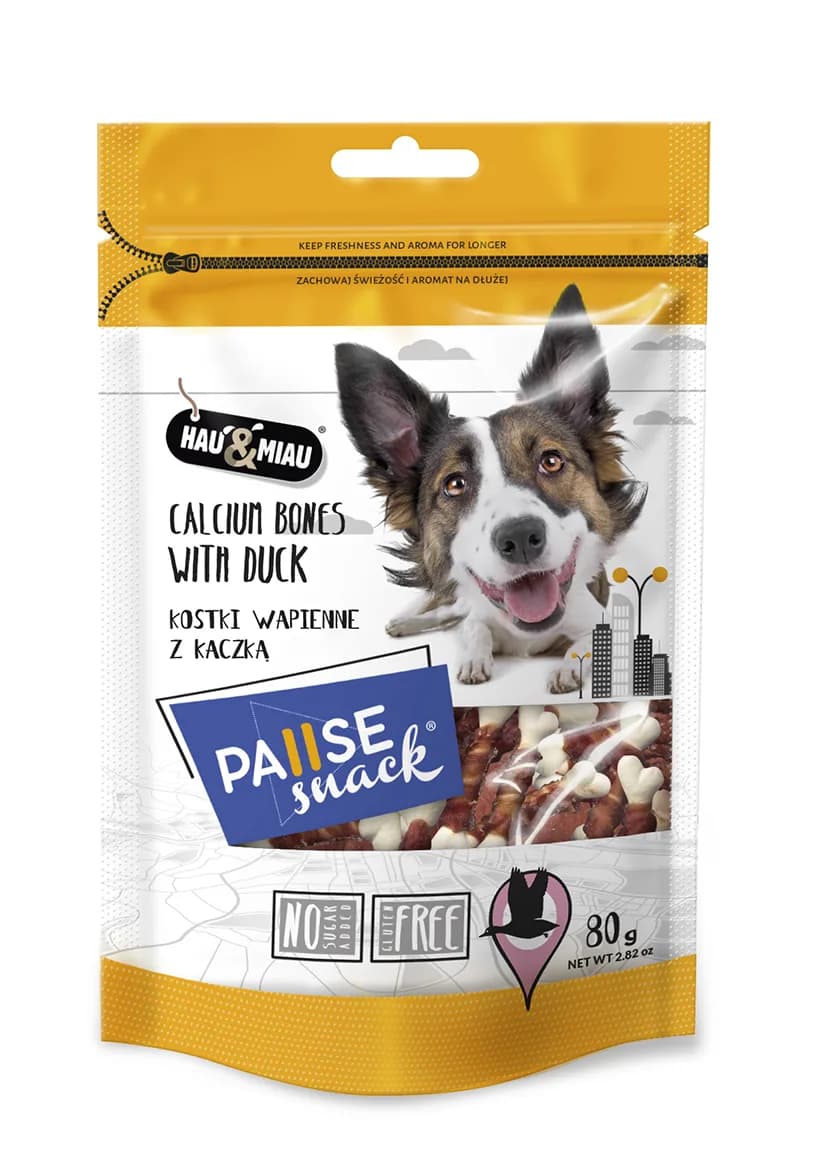 Hau&Miau Pausesnack przysmak dla psa kostki wapienne z kaczką 500 g