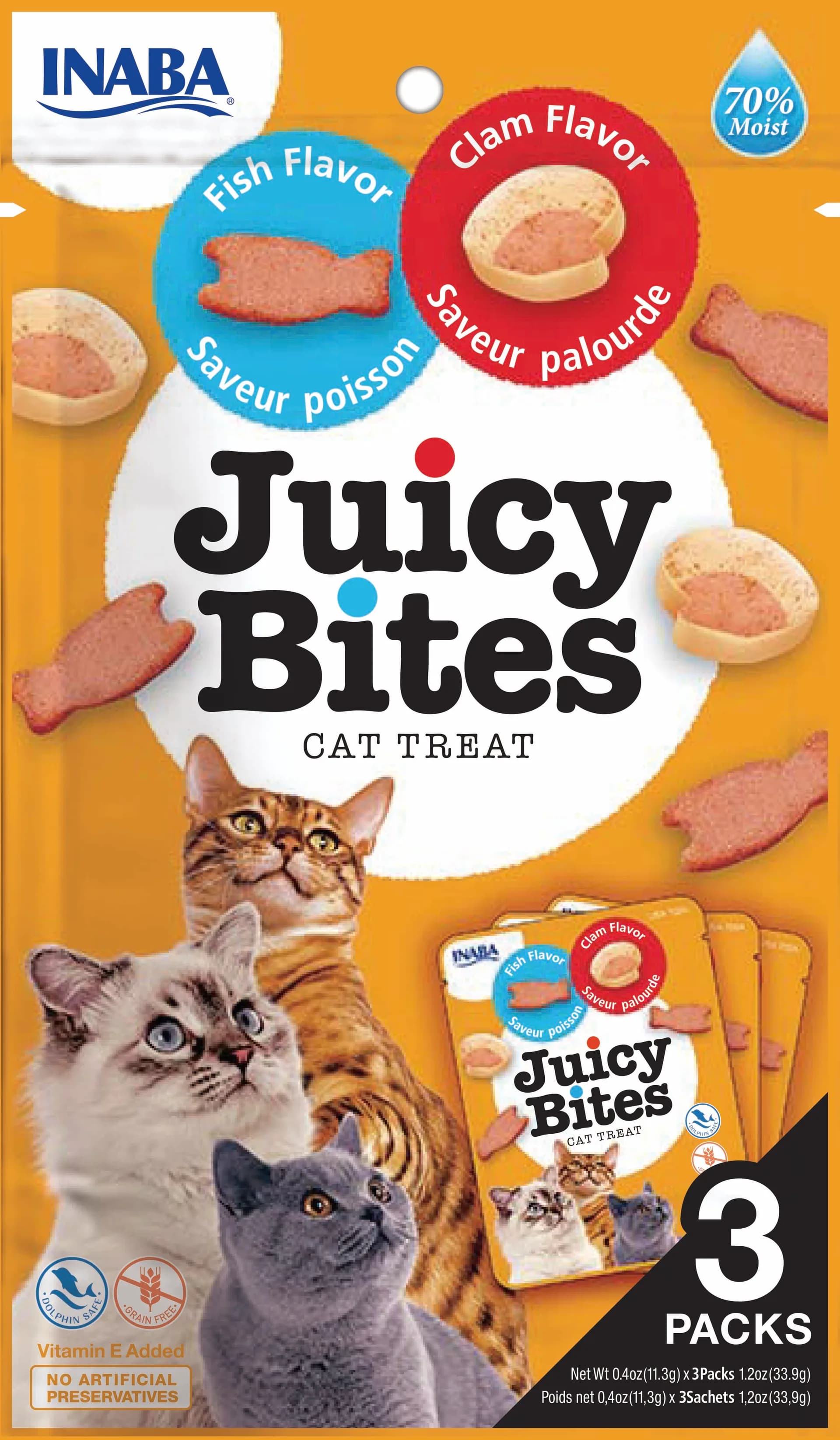 INABA CAT JUICY BITES FISH/CLAM FLAVOUR 3 × 11,3 g