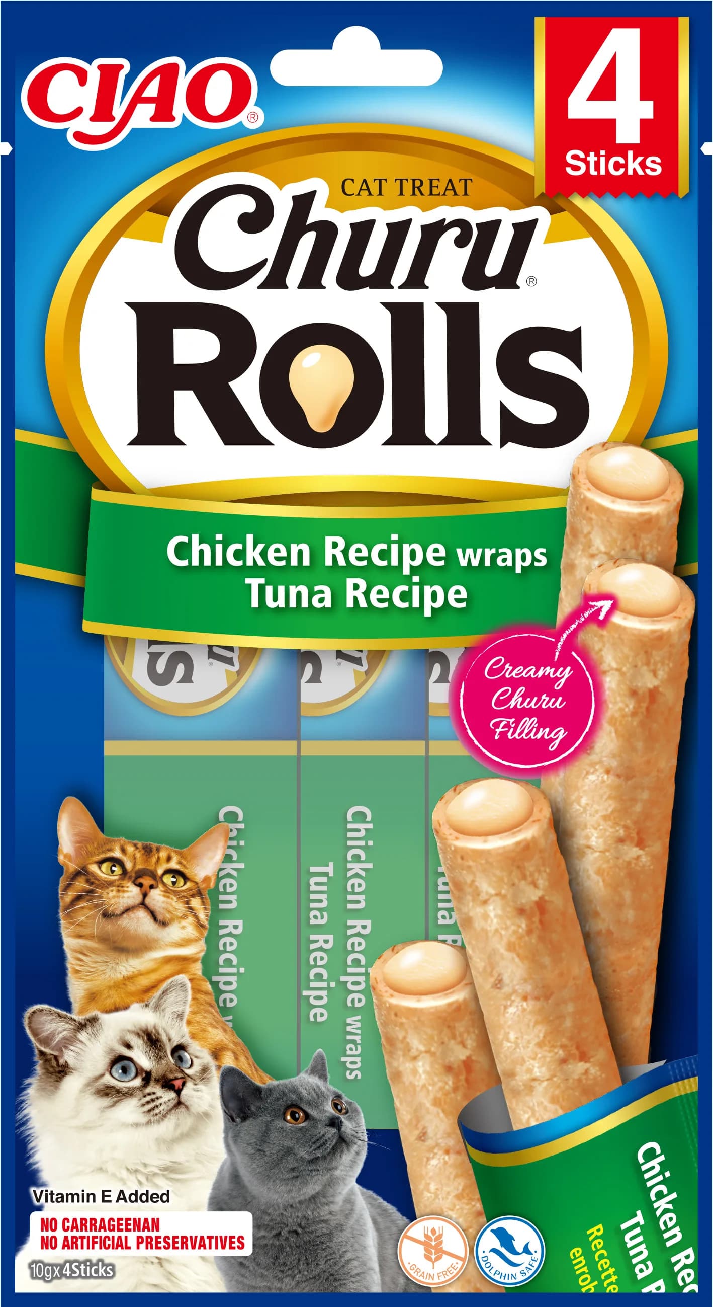 INABA CAT CHURU ROLLS CHICKEN WR.TUNA 4 × 10 g (40 g)