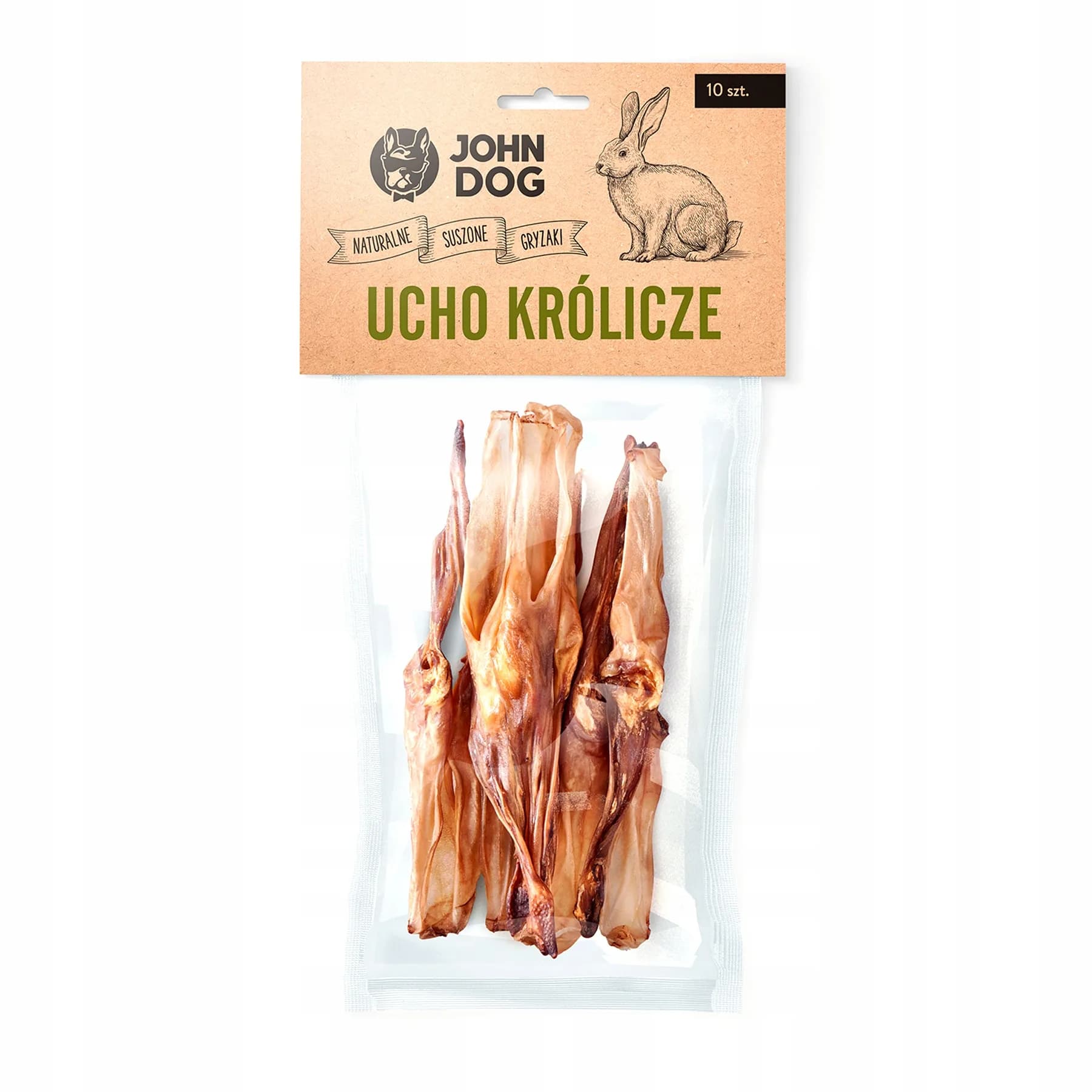 John Dog suszony gryzak dla psa ucho królicze 10x