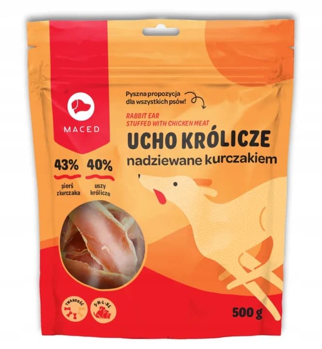 Maced Ucho Królicze z Kurczakiem Przysmaki Smakołyki dla Psa Psów 500 g