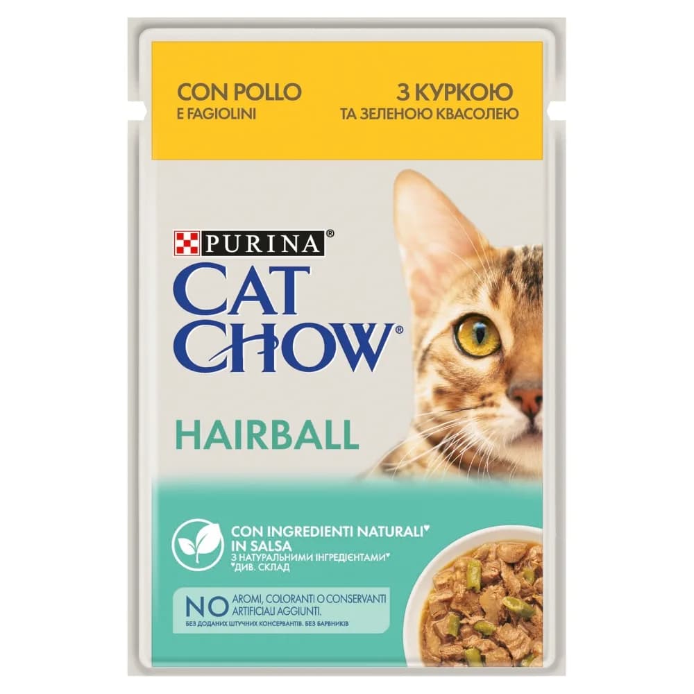 Purina CAT CHOW Hairball - mokra karma z kurczakiem i zieloną fasolką w sosie 85 g