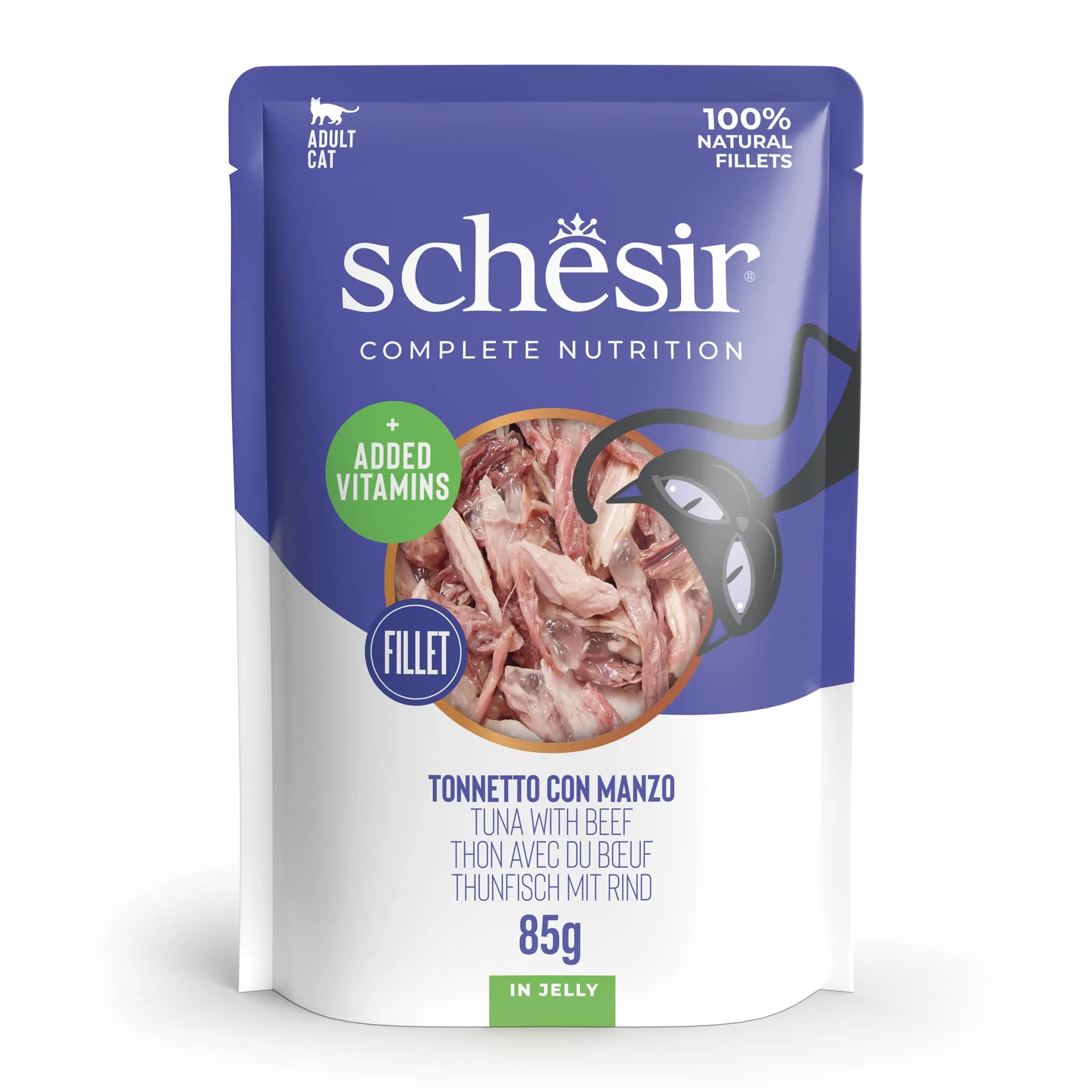 Schesir Complete & Balanced karma mokra z tuńczykiem i wołowiną w galaretce dla dorosłych kotów 85 g