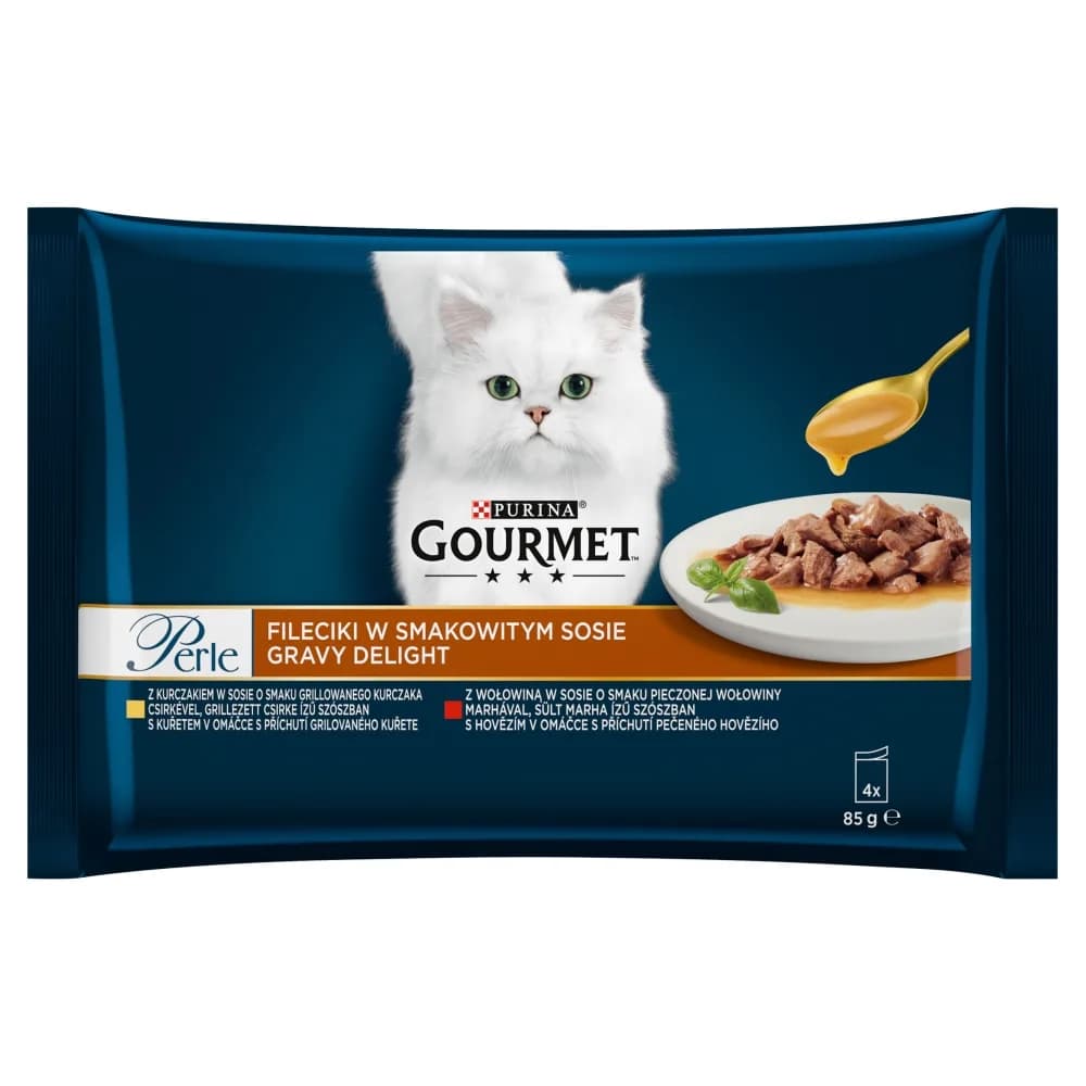 Purina GOURMET PERLE Gravy - kurczak i wołowina w sosie (4 × 85 g)