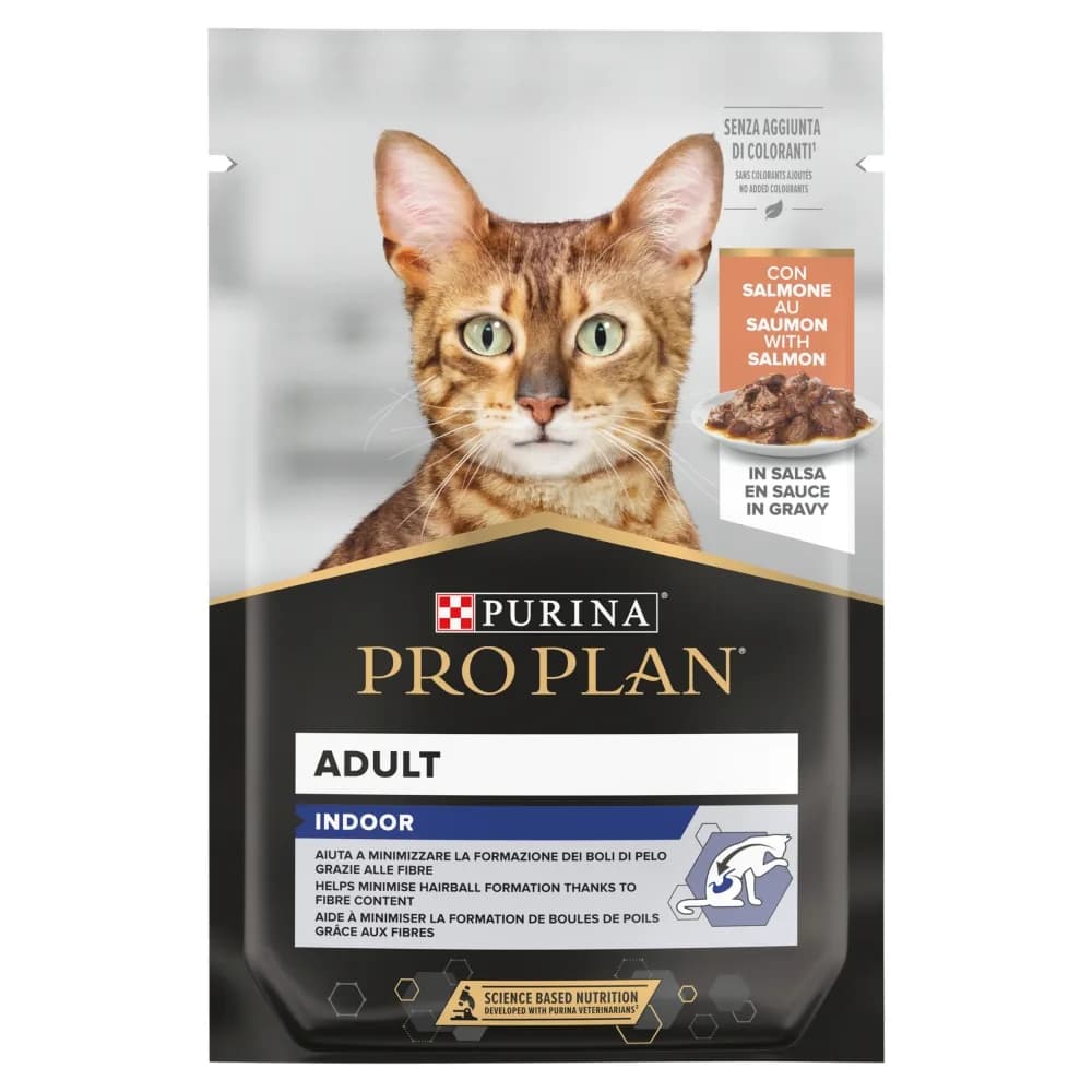 Purina Pro Plan Adult Indoor karma mokra z łososiem w sosie dla dorosłych kotów niewychodzących 85 g