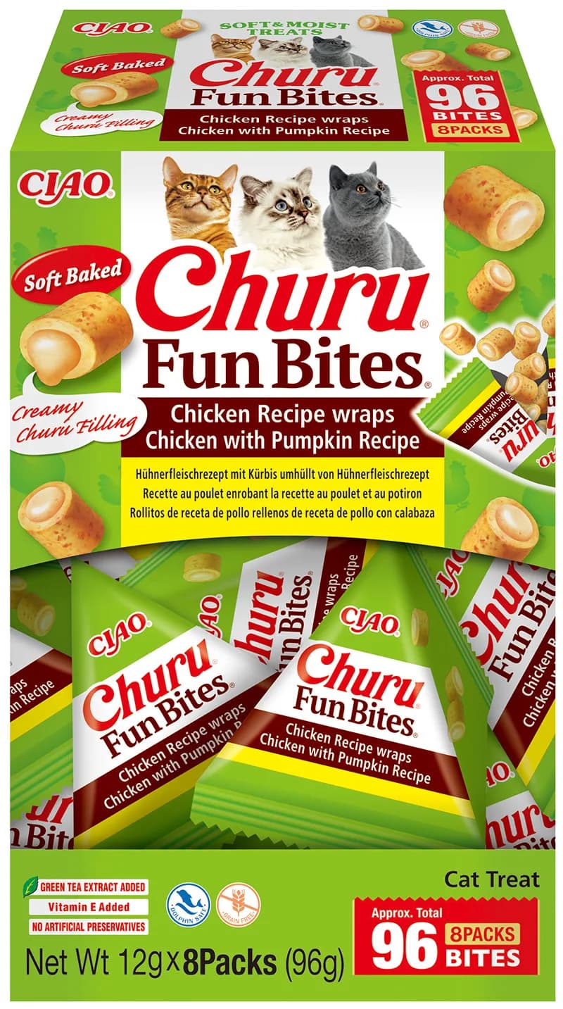 INABA CAT FUN BITES Kurczak i dynia – Miękkie kąski dla kota 8 × 12 g (96 g)