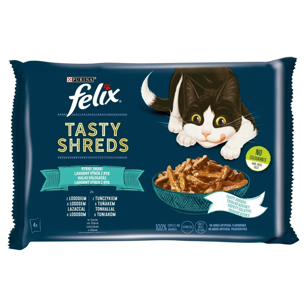 Felix Tasty Shreds Karma dla dorosłych kotów rybne smaki w sosie 320 g (4 × 80 g)