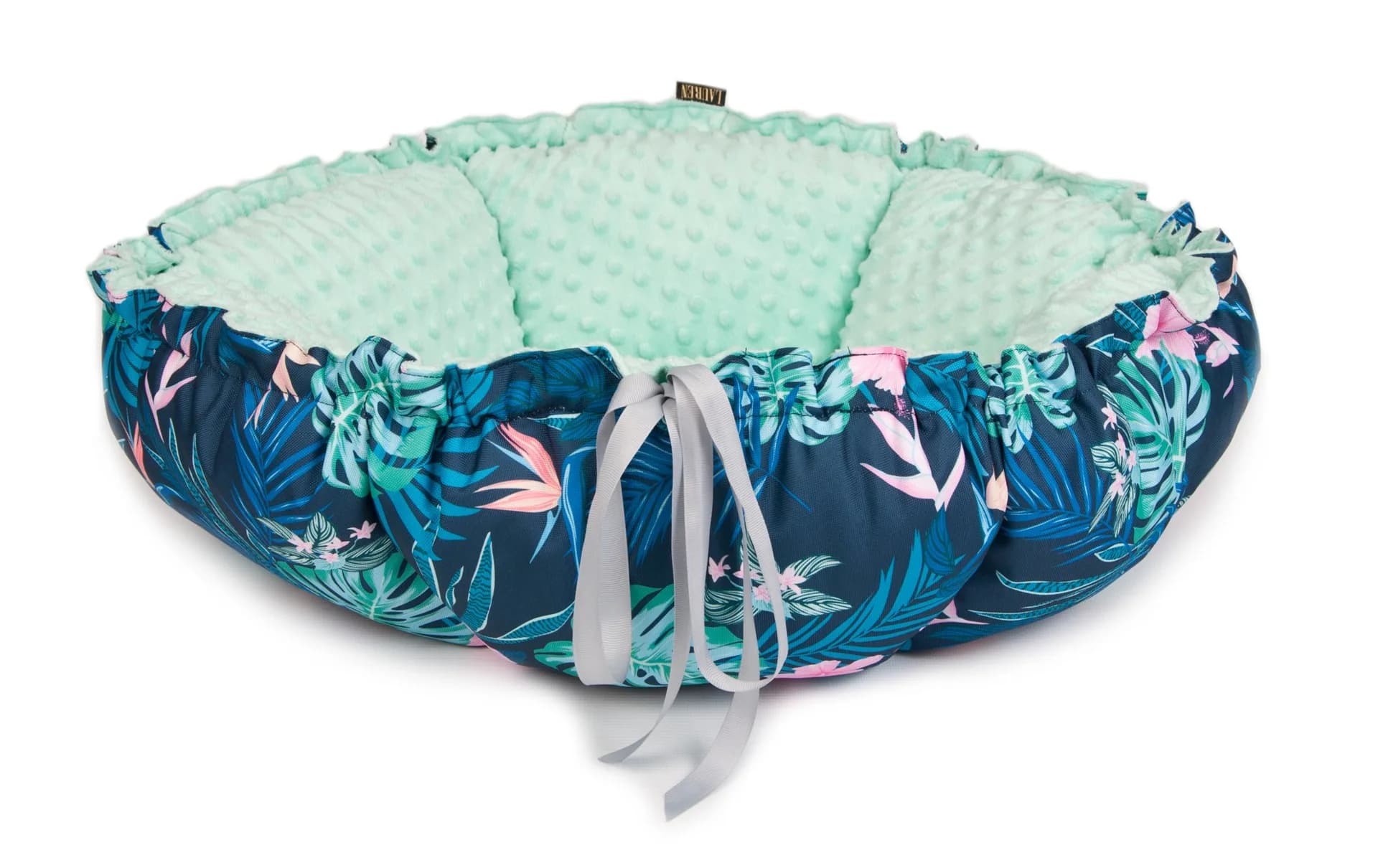 LAUREN design Legowisko pikowane dla kota i psa DAISY TROPIC - różne rozmiary i kolory tropic + róż minky / ⌀ 80 cm