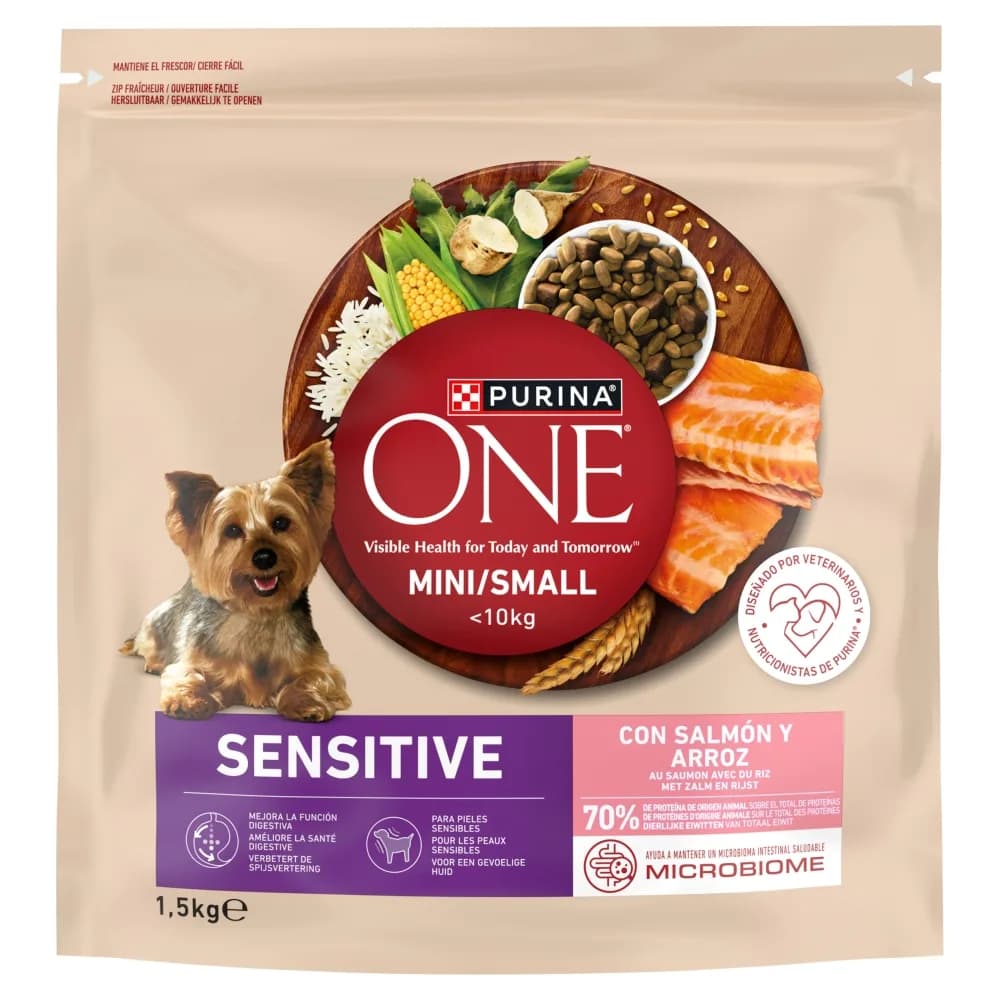 Purina One Mini/Small Sensitive karma sucha bogata w łososia z ryżem dla dorosłych psów małych ras 1,5 kg