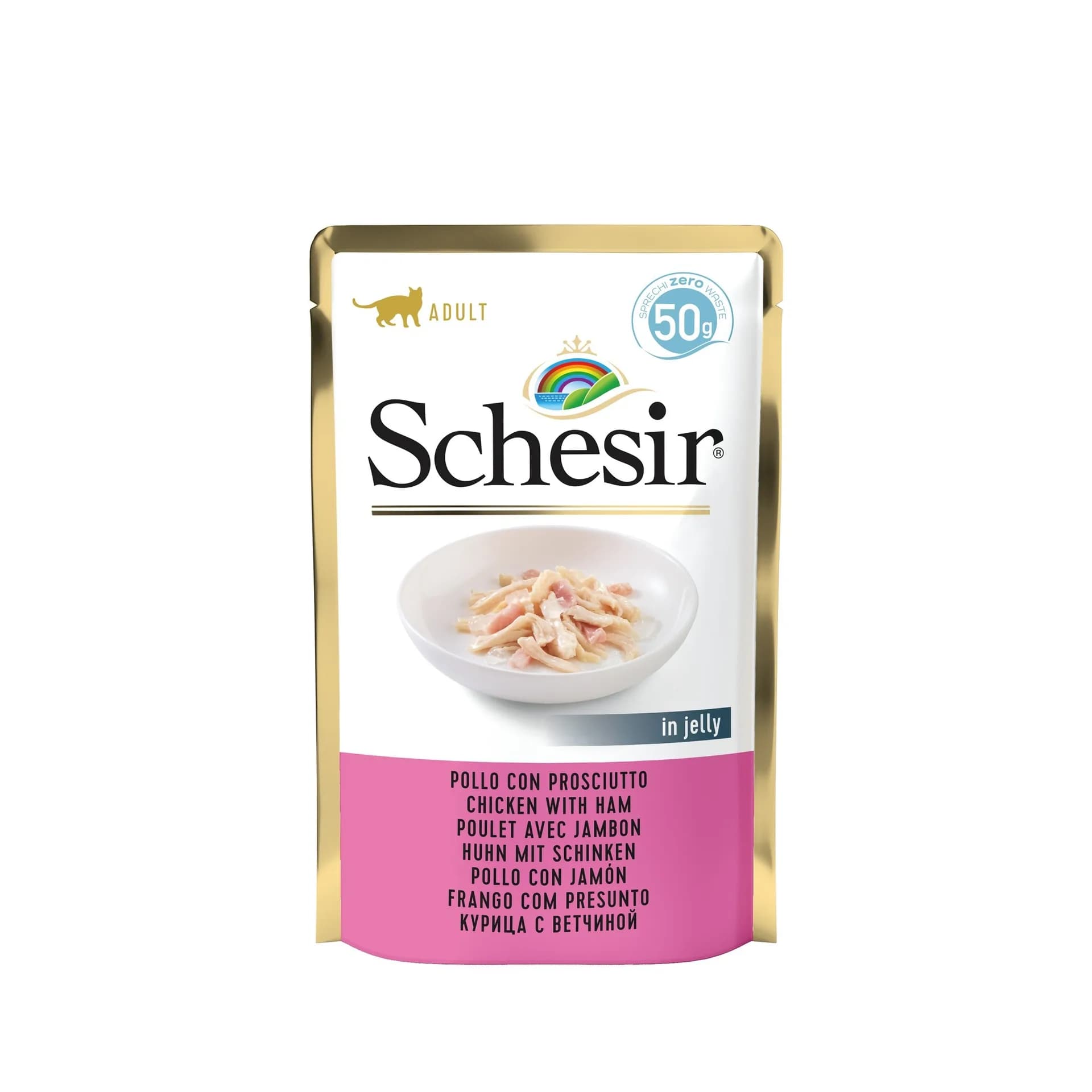 Schesir Karma mokra dla kota kurczak z szynką w galarecie 50 g