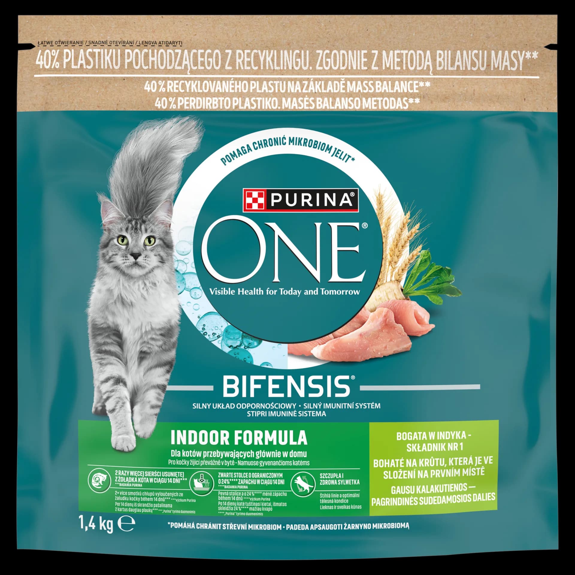 PURINA ONE Bifensis Indoor Formula Karma dla dorosłych kotów bogata w indyka 1,4 kg