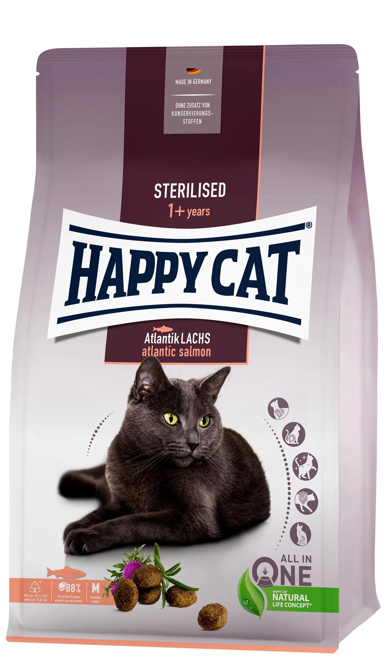 HappyCat Sterilised Atlantic Salmon, sucha karma dla kotów po sterylizacji łosoś atlantycki - 1,3 kg 4 kg 4 kg
