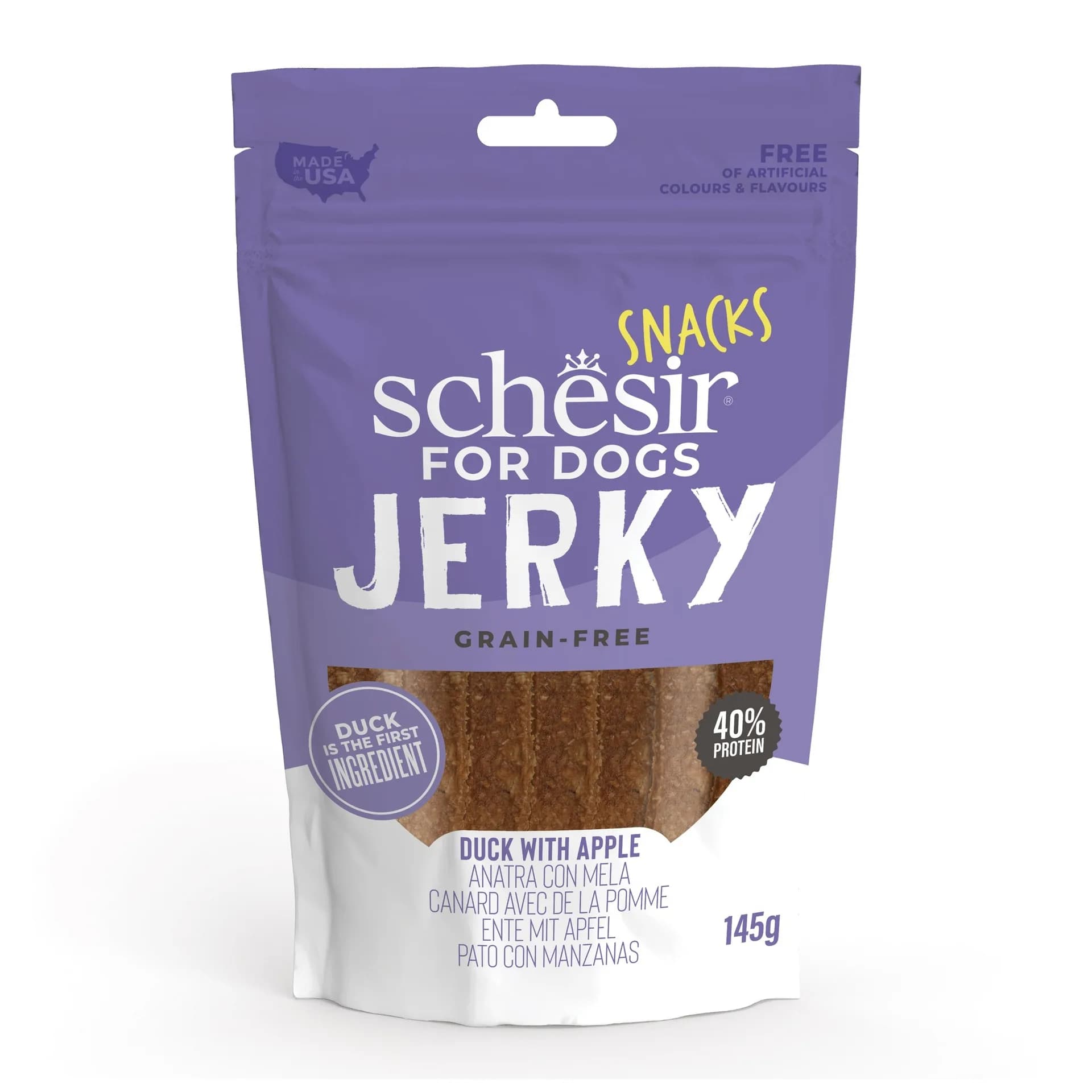 Schesir Jerky przysmak dla psa suszona kaczka z jabłkiem 145 g