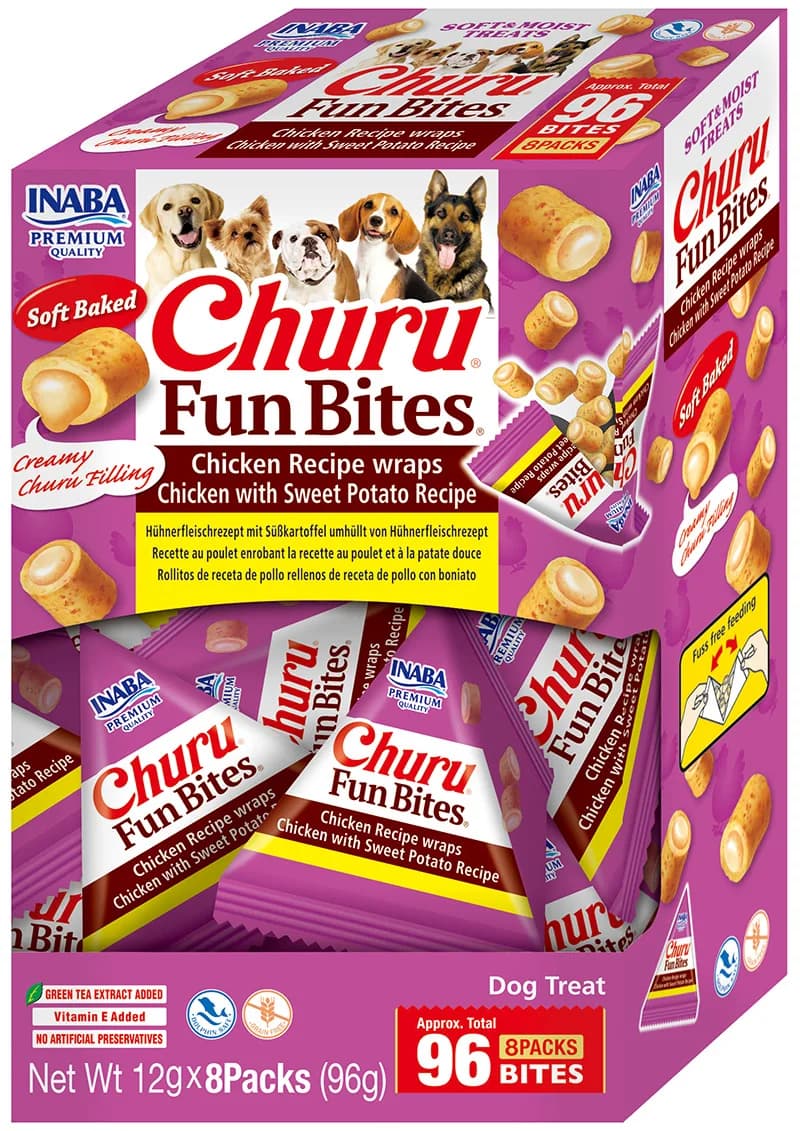 INABA DOG CHURU FUN BITES Kurczak i ziemniak miękkie kąski dla psa 8 × 12 g (96 g)