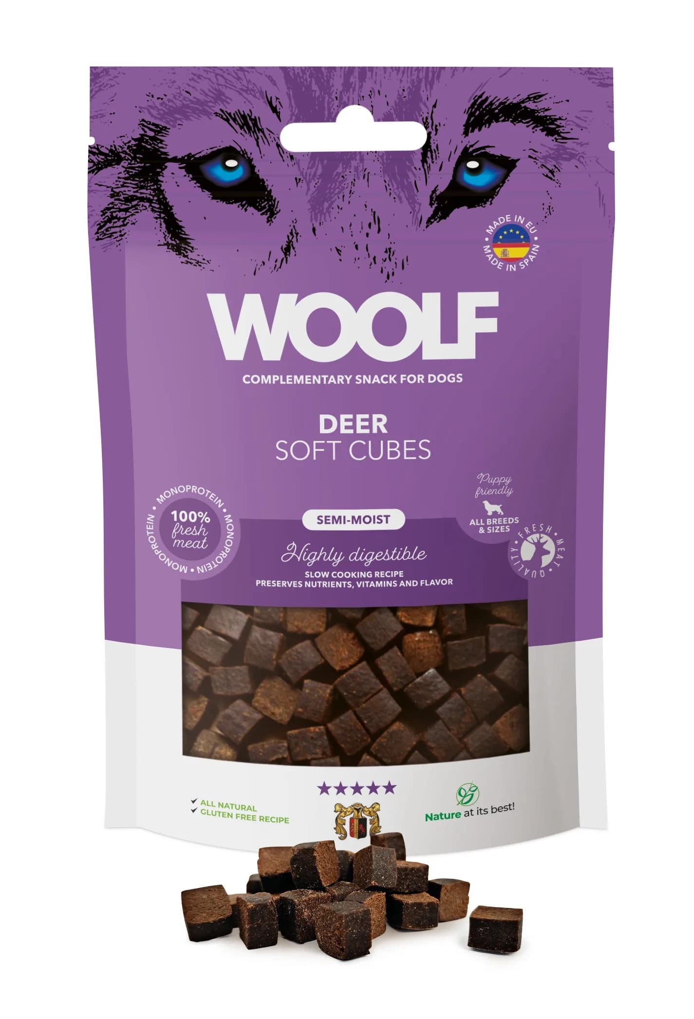 WOOLF SOFT CUBES DEER MONOPROTEIN Przysmak dla Psa Kosteczki z Dziczyzną 100 g