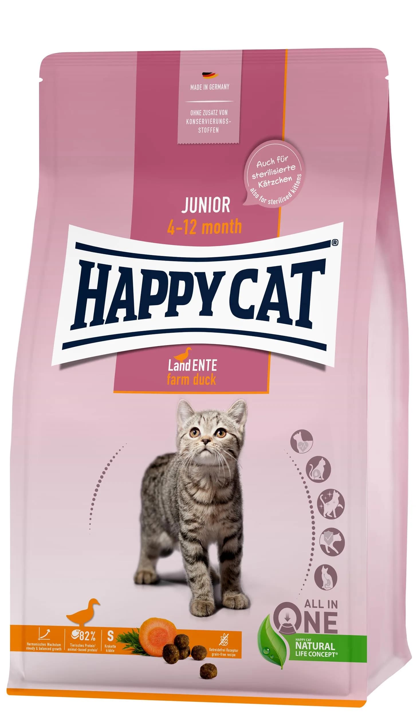 Happy Cat Junior Farm Duck sucha karma kaczka bezzbożowa dla kociąt