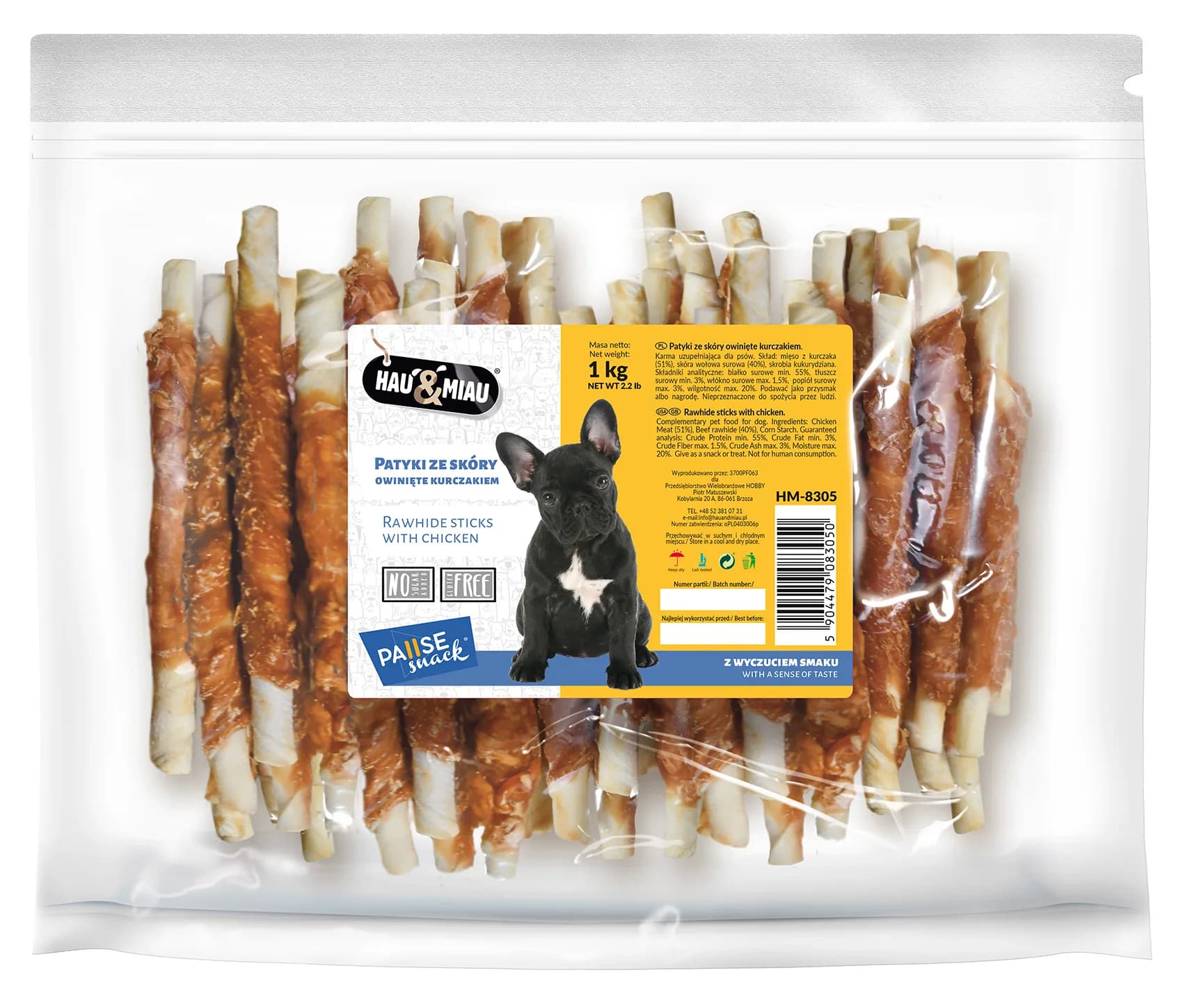 Hau&Miau Pausesnack przysmak dla psa patyk ze skóry owinięty kurczakiem 1 kg