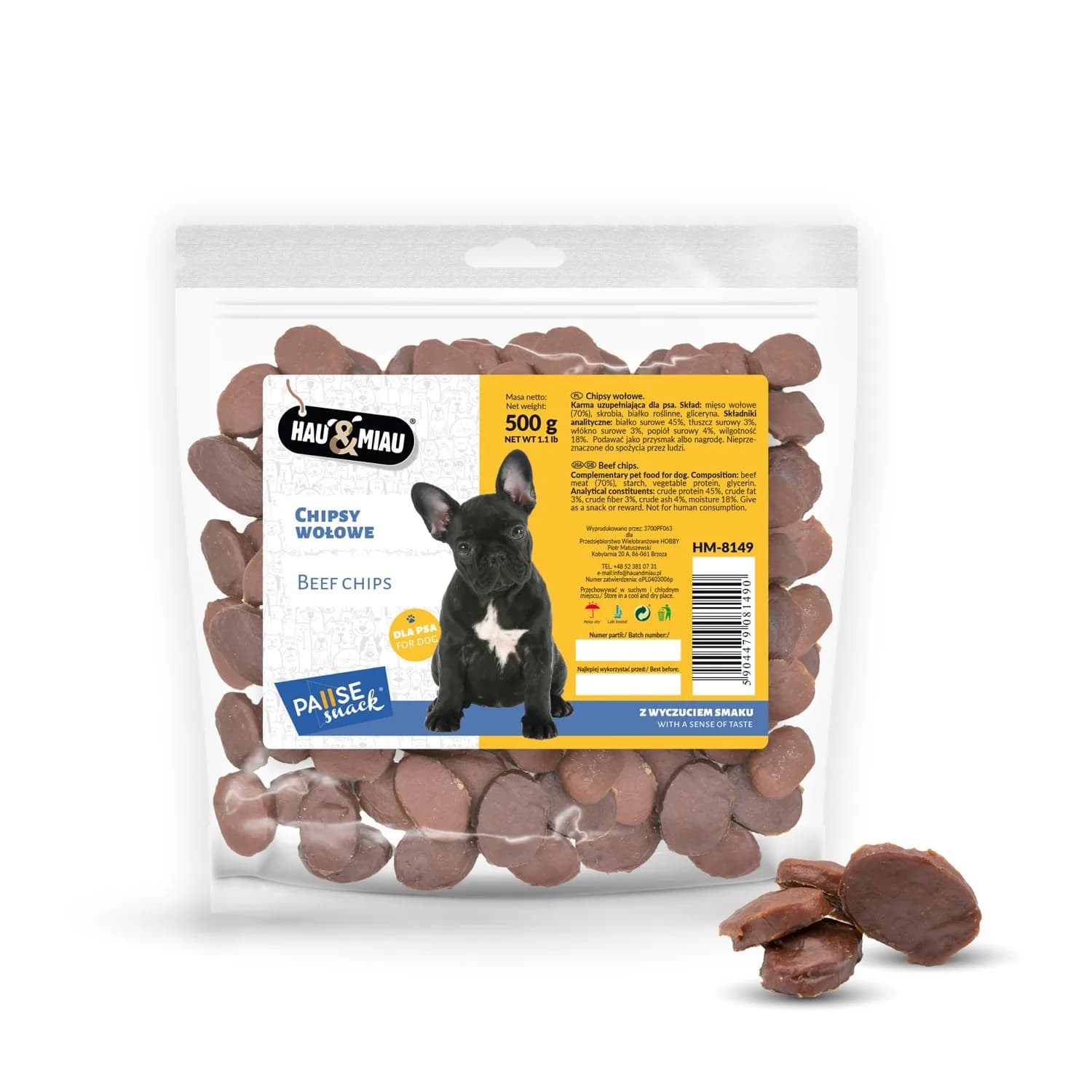 Hau&Miau Pausesnack przysmak dla psa chipsy wołowe 500 g