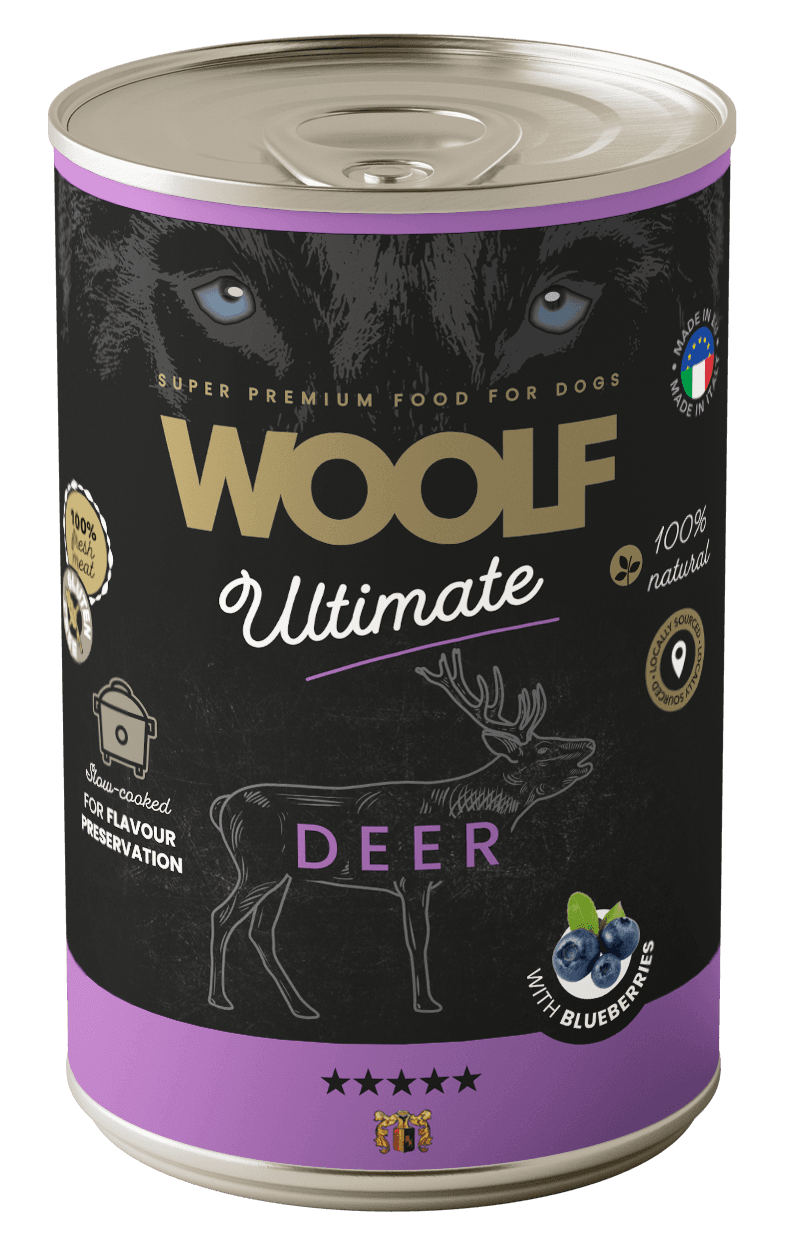 WOOLF ULTIMATE DEER WITH BLUEBERRIES Karma Wilgotna z Jeleniną i Jagodami dla Psów Dorosłych 400 g