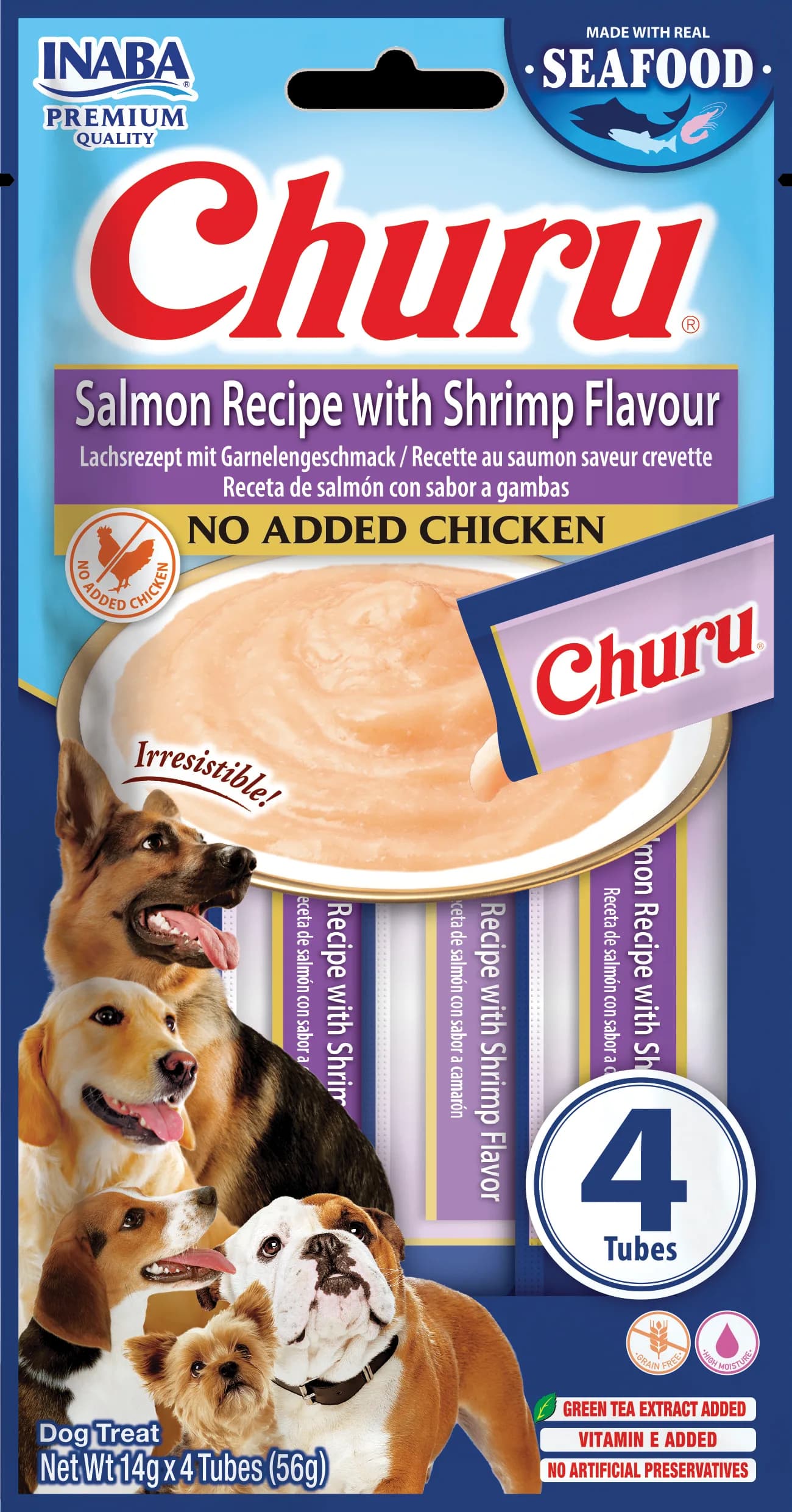 Inaba Dog Churu przysmak dla psa formuła z łososiem i krewetkami 4 × 14 g