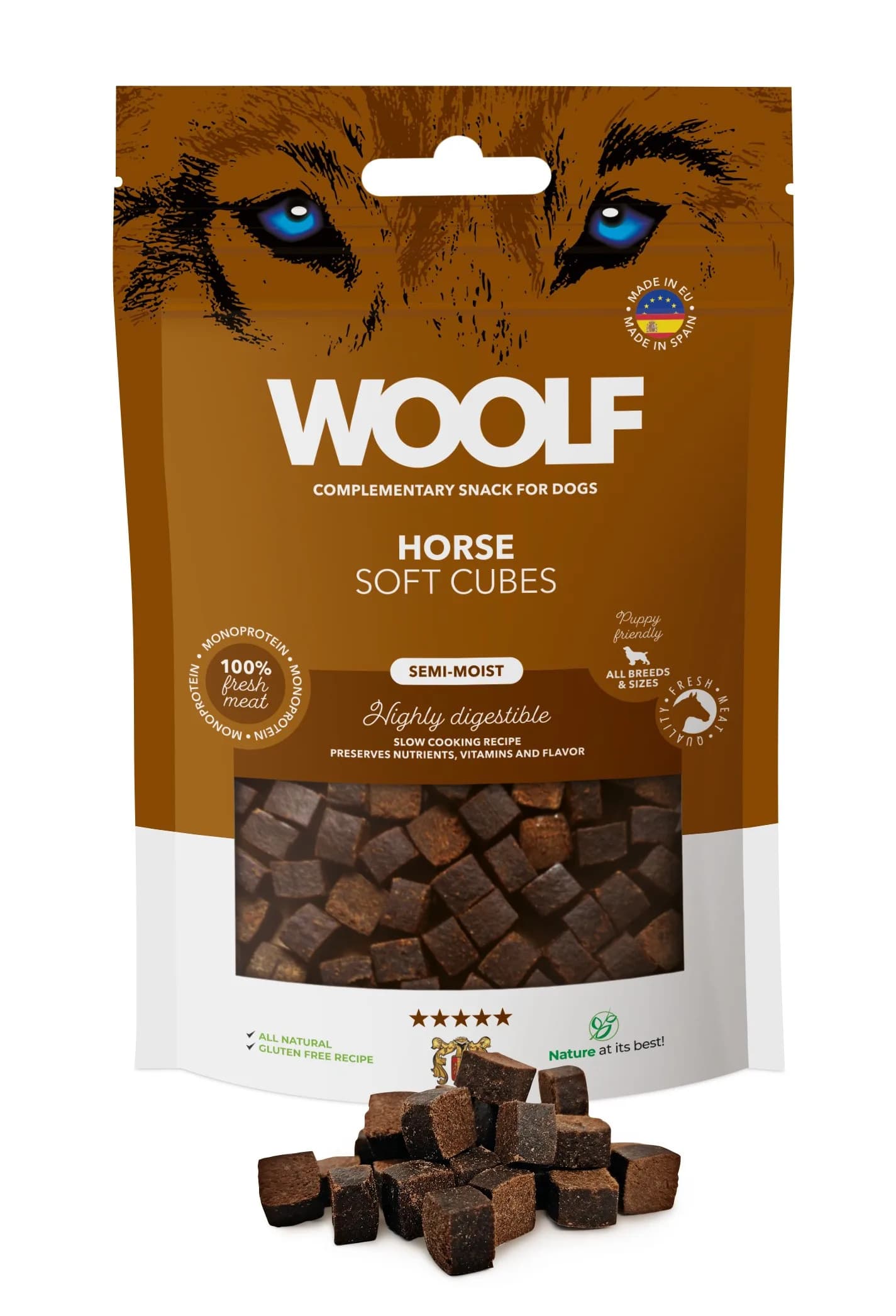 WOOLF SOFT CUBES HORSE MONOPROTEIN Miękki Przysmak dla Psa kostki z Koniną 100 g